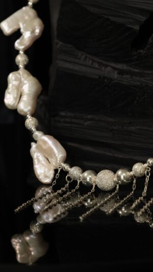 Necklace of U-shaped baroque pearls — handmade jewelry by Frolov Jewels (view 3)