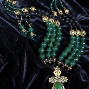 Nephrite jade necklace with a large Berehynia pendant — handmade jewelry by Frolov Jewels