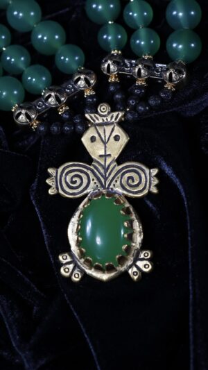 Nephrite jade necklace with a large Berehynia pendant — handmade jewelry by Frolov Jewels (view 2)