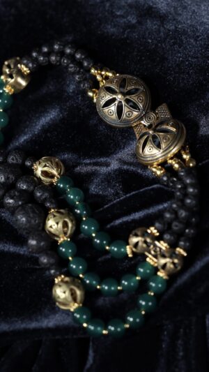 Nephrite jade necklace with a large Berehynia pendant — handmade jewelry by Frolov Jewels (view 3)