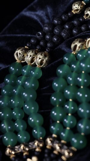 Nephrite jade necklace with a large Berehynia pendant — handmade jewelry by Frolov Jewels (view 4)