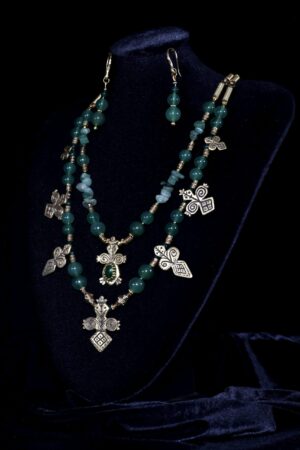 Nephrite jade necklace with a small Berehynia pendant — handmade jewelry by Frolov Jewels (view 2)