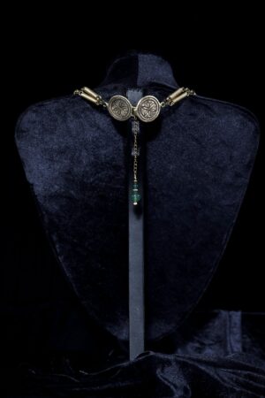 Nephrite jade necklace with a small Berehynia pendant — handmade jewelry by Frolov Jewels (view 3)