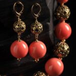 Red ceramic necklace with brass beads — handmade jewelry by Frolov Jewels (view 3)