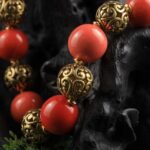 Red ceramic necklace with brass beads — handmade jewelry by Frolov Jewels (view 6)