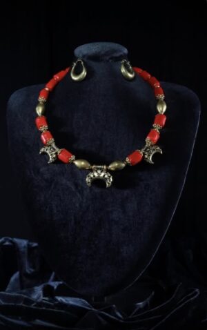 Red Coral Moon Necklace — handmade jewelry by Frolov Jewels