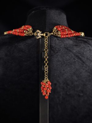 Red coral necklace with brass zgardas — handmade jewelry by Frolov Jewels (view 6)