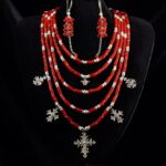 Red coral necklace with silver zgardas — handmade jewelry by Frolov Jewels