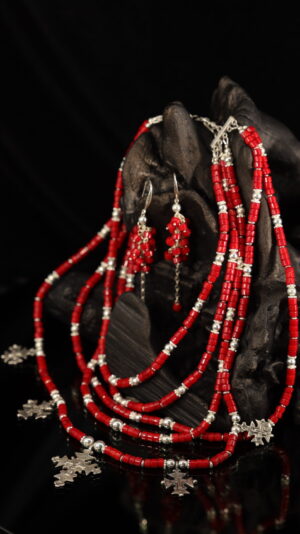 Red coral necklace with silver zgardas — handmade jewelry by Frolov Jewels (view 2)
