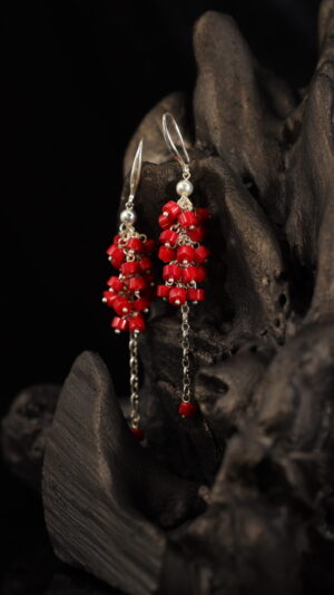 Red coral necklace with silver zgardas — handmade jewelry by Frolov Jewels (view 5)