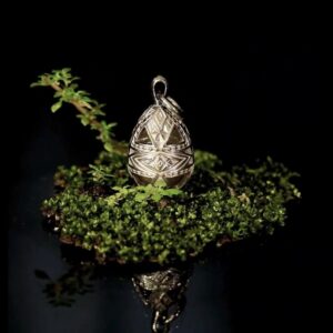 Rhodium-plated Kolokuli pysanka pendant on a silver chain — handmade jewelry by Frolov Jewels (view 4)