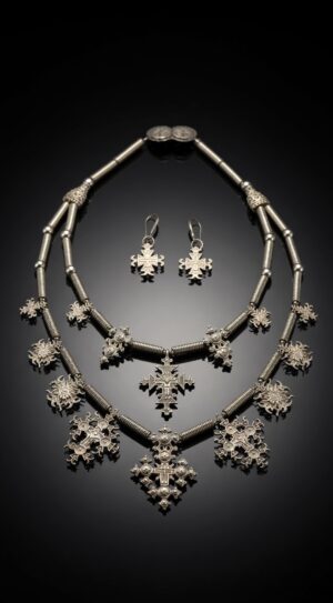 Silver-plated brass zgarda set — handmade jewelry by Frolov Jewels