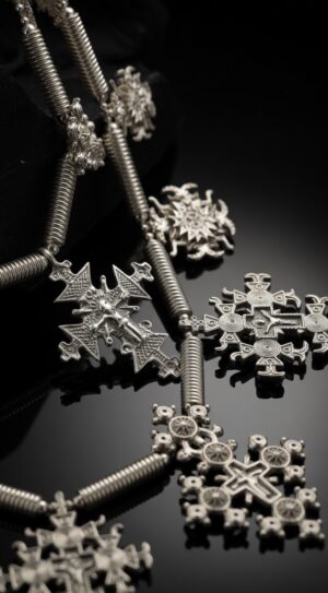 Silver-plated brass zgarda set — handmade jewelry by Frolov Jewels (view 3)