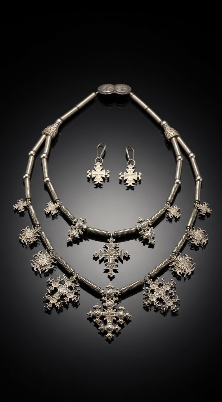 Silver-plated brass zgarda set — handmade jewelry by Frolov Jewels