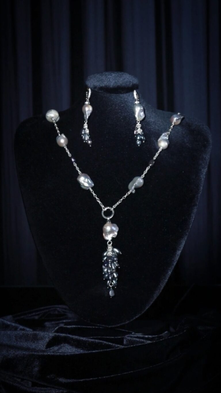 Single-strand black baroque pearl necklace — handmade jewelry by Frolov Jewels