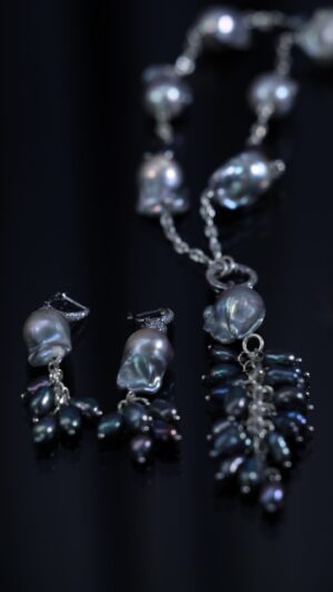 Single-strand black baroque pearl necklace — handmade jewelry by Frolov Jewels (view 2)