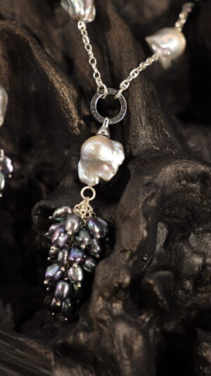 Single-strand black baroque pearl necklace — handmade jewelry by Frolov Jewels (view 5)