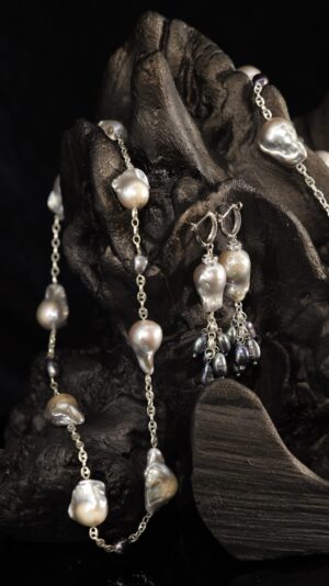 Single-strand black baroque pearl necklace — handmade jewelry by Frolov Jewels (view 6)