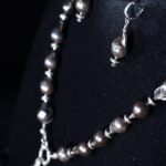 Single-strand black baroque pearl necklace with a pearl cross pendant — handmade jewelry by Frolov Jewels (view 2)