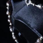 Single-strand black baroque pearl necklace with a pearl cross pendant — handmade jewelry by Frolov Jewels (view 4)