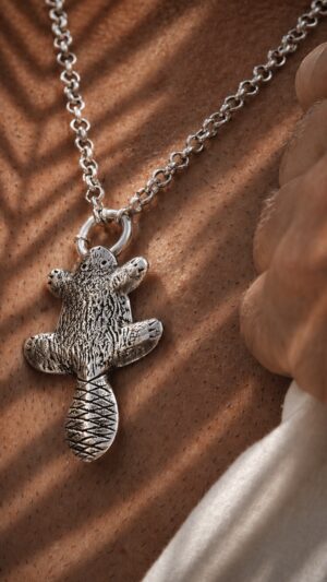 Sterling silver beaver pendant on a silver chain — handmade jewelry by Frolov Jewels