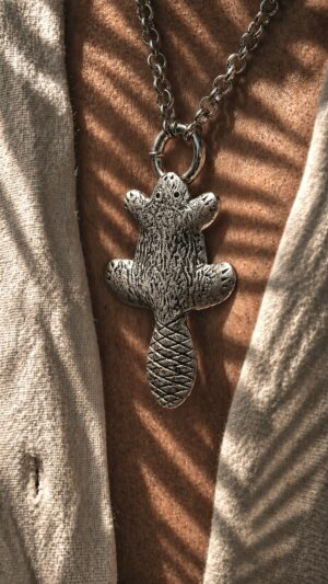 Sterling silver beaver pendant on a silver chain — handmade jewelry by Frolov Jewels (view 2)