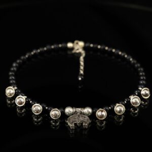 Tiger’s eye choker with silver shelest charms — handmade jewelry by Frolov Jewels