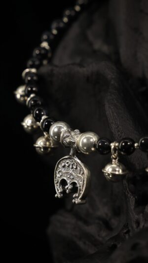 Tiger’s eye choker with silver shelest charms — handmade jewelry by Frolov Jewels (view 2)