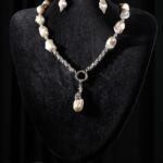 White baroque pearl necklace with a pearl pendant — handmade jewelry by Frolov Jewels