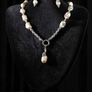 White baroque pearl necklace with a pearl pendant — handmade jewelry by Frolov Jewels