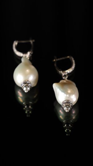 White baroque pearl necklace with a pearl pendant — handmade jewelry by Frolov Jewels (view 5)