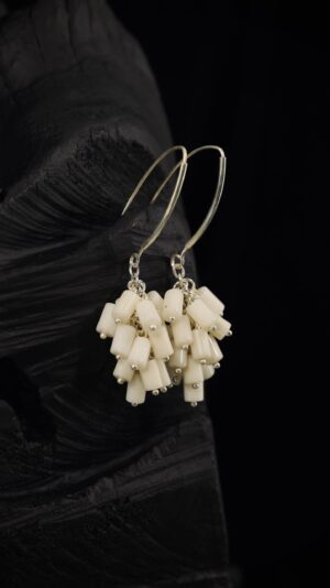 White coral necklace with silver lunnytsia crescents — handmade jewelry by Frolov Jewels (view 3)
