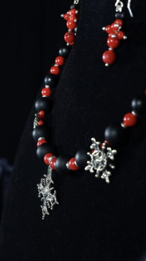 Onyx Coral Cross Jewellery Set — handmade jewelry by Frolov Jewels (view 2)