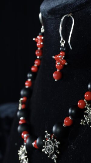 Onyx Coral Cross Jewellery Set — handmade jewelry by Frolov Jewels (view 3)