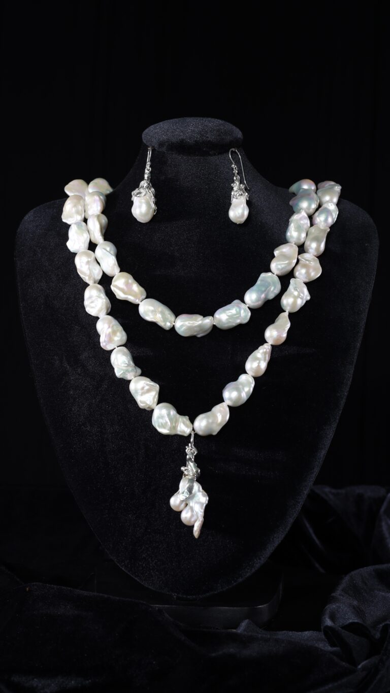 White Baroque Pearl Necklace Set — handmade jewelry by Frolov Jewels