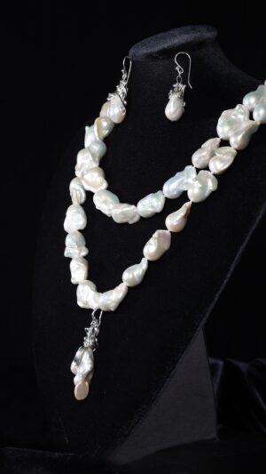 White Baroque Pearl Necklace Set — handmade jewelry by Frolov Jewels (view 2)