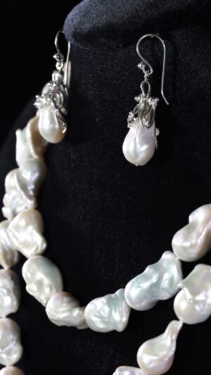 White Baroque Pearl Necklace Set — handmade jewelry by Frolov Jewels (view 3)