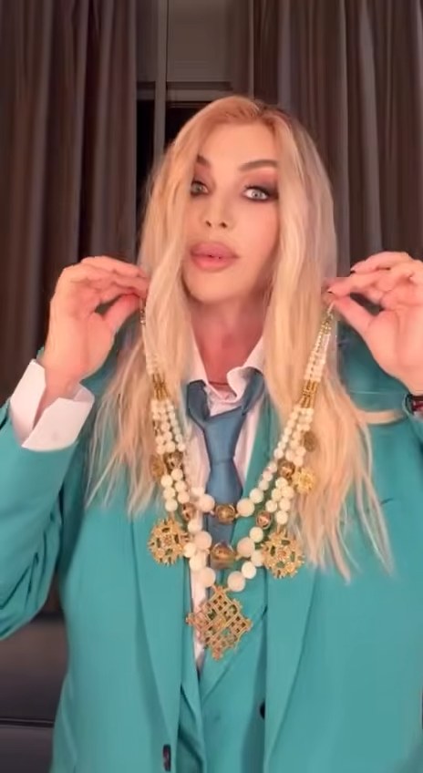 Iryna Bilyk wearing a Frolov Jewels necklace