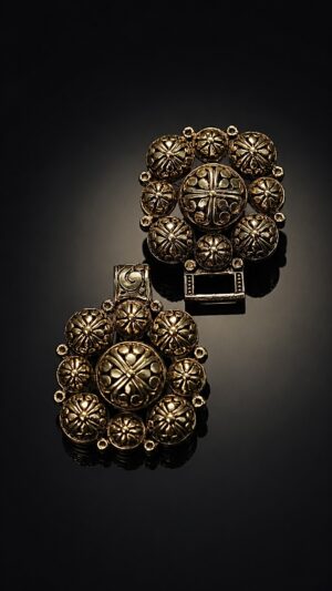Kniazha Chepraha clasp, front view with the hook fastening detail