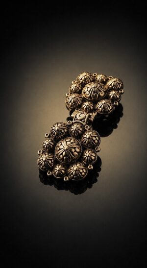 Kniazha Chepraha clasp, angled view showing the domed rosettes
