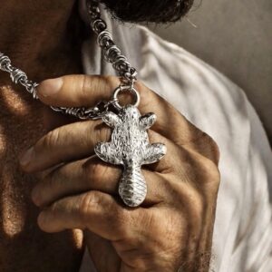 Beaver — sterling silver pendant on a silver chain — handmade jewelry by Frolov Jewels