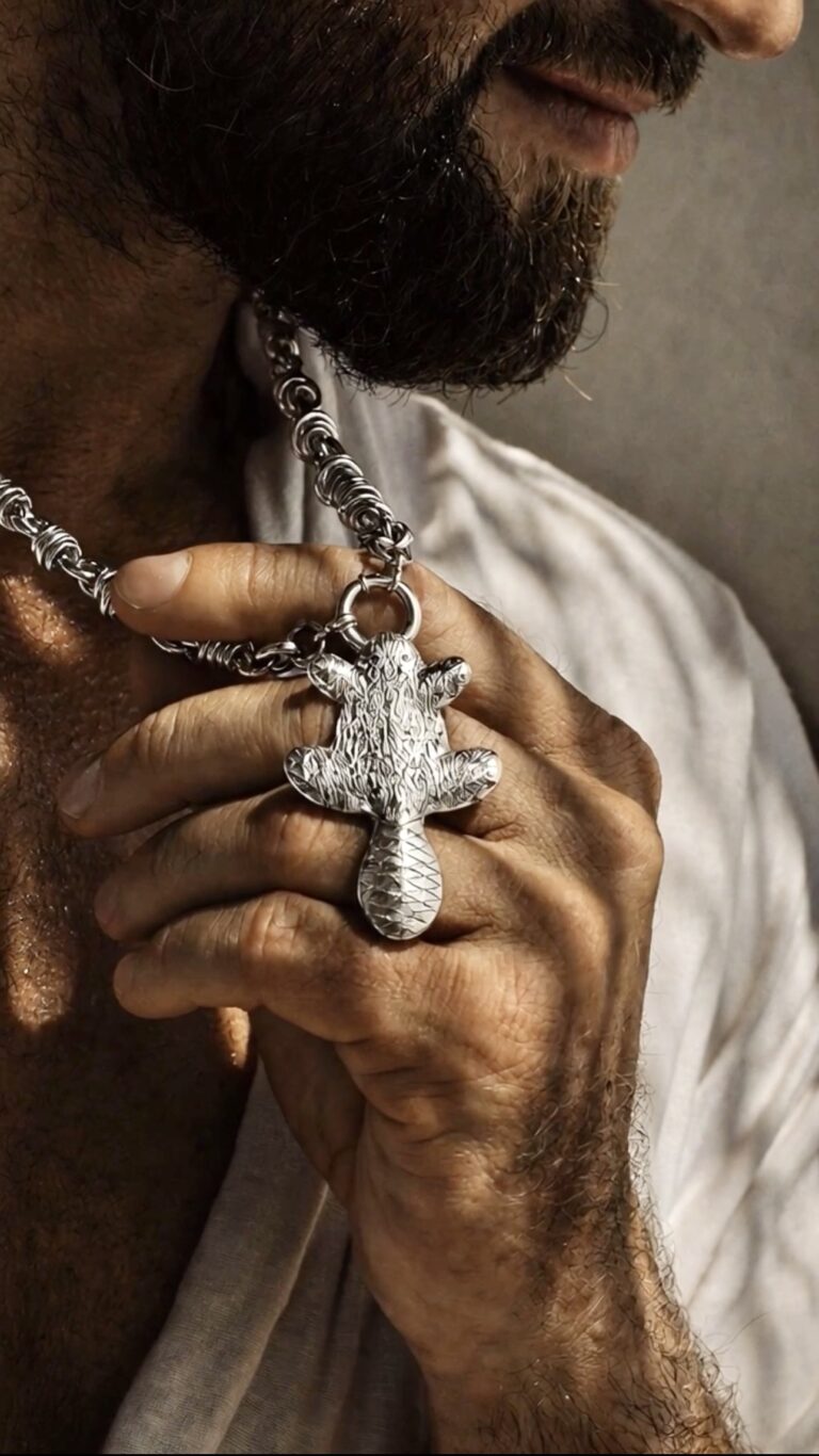 Beaver — sterling silver pendant on a silver chain — handmade jewelry by Frolov Jewels