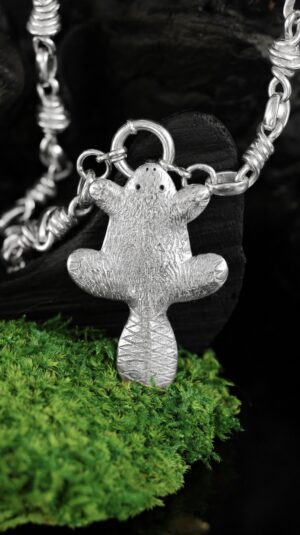 Sterling silver beaver pendant on a silver chain — handmade jewelry by Frolov Jewels (view 3)