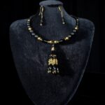Black onyx choker with gold-plated beads and tassels — handmade jewelry by Frolov Jewels