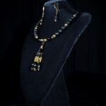 Black onyx choker with gold-plated beads and tassels — handmade jewelry by Frolov Jewels (view 3)