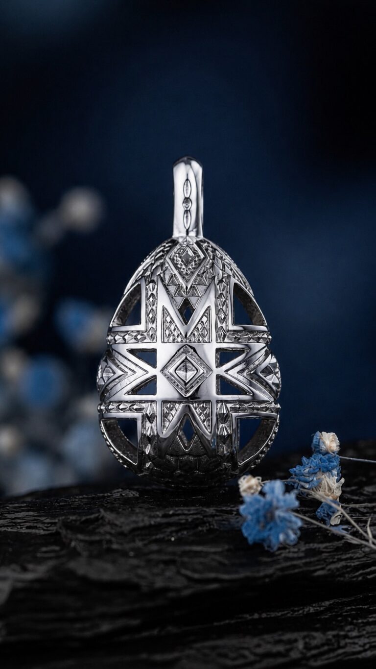 Pysanka Morning Star — rhodium-plated pendant — handmade jewelry by Frolov Jewels