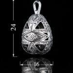 Pysanka Morning Star — rhodium-plated pendant — handmade jewelry by Frolov Jewels (dimensions 24 × 16 mm)