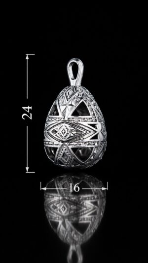 Pysanka Morning Star — rhodium-plated pendant — handmade jewelry by Frolov Jewels (dimensions 24 × 16 mm)