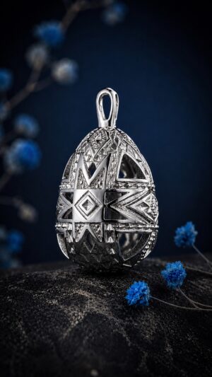 Pysanka Morning Star — rhodium-plated pendant — handmade jewelry by Frolov Jewels (view 2)