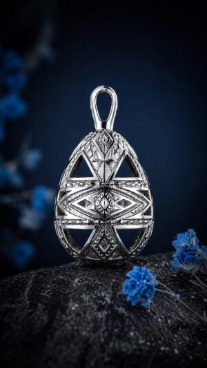 Pysanka Morning Star — rhodium-plated pendant — handmade jewelry by Frolov Jewels (view 3)